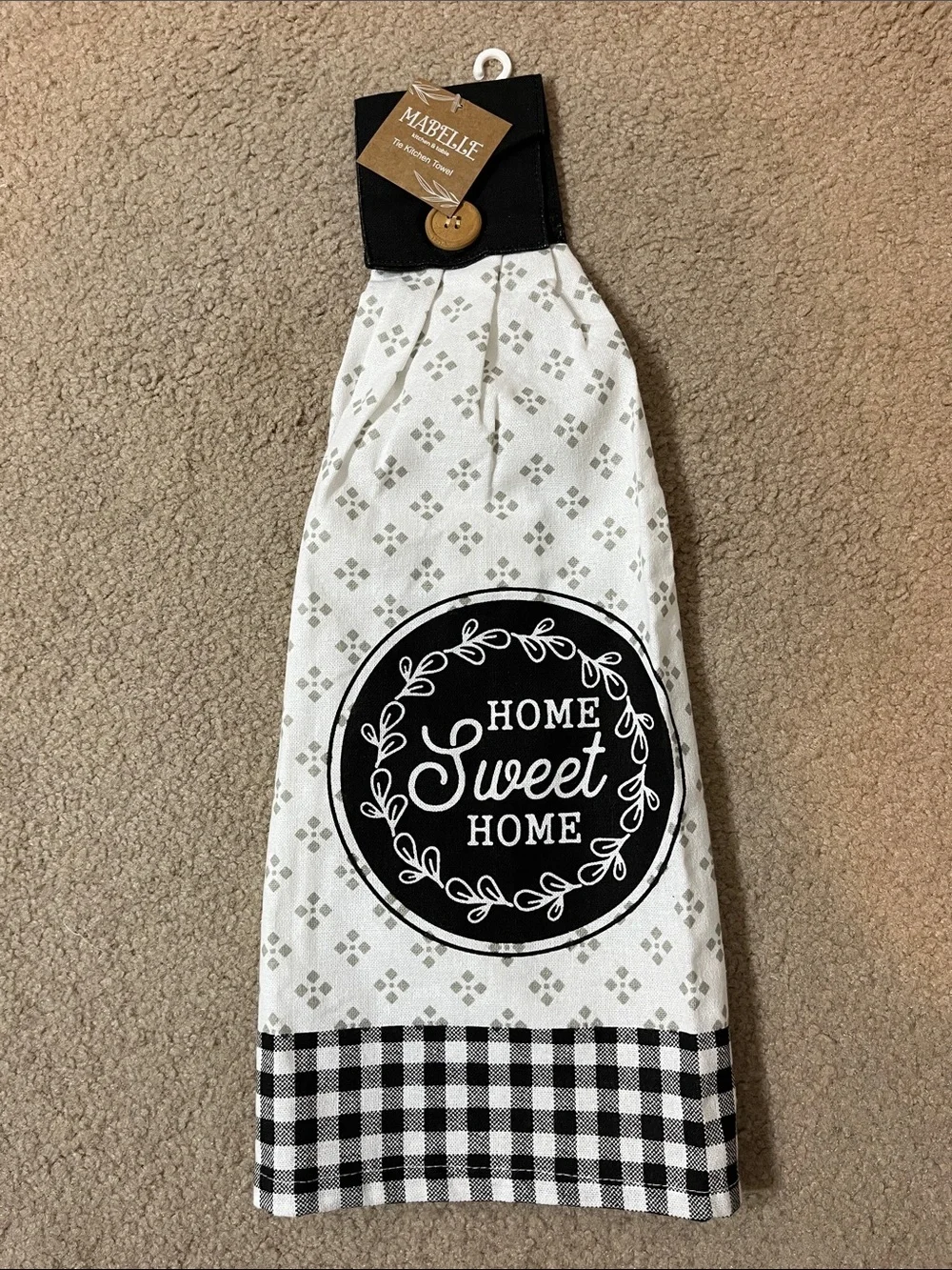 NEW Mabelle Home Sweet Home Tie Kitchen Towel | Farmhouse Black White Decor